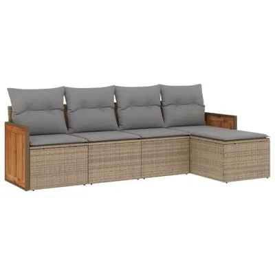 Produktbild von vidaXL 5-tlg. Garten-Sofagarnitur mit Kissen Beige Poly Rattan