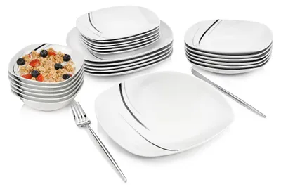 Zdjęcie produktu dla Porcelanowy zestaw naczyń Bilgola Black Lines, serwis kombinowany 24 elementy dla 6 osób