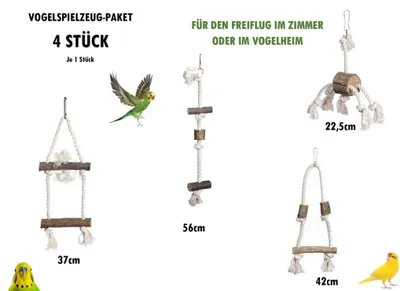 Zdjęcie produktu dla zestaw 4 zabawek dla ptaków, huśtawka, drabinka, lina do zawieszania