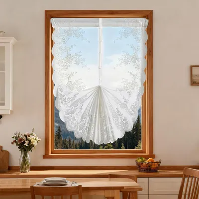 Image de Rideau transparent, 80 x 100 cm, blanc translucide, rideau transparent à motifs floraux, 1 pièce