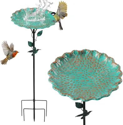 Produktbild von Vogeltr?nke Stehend, 82cm Metall Vogeltr?nke Lotosblattmuster Winterfest Vogelbad Garten Stehend, Gro? Vogelfuttersp
