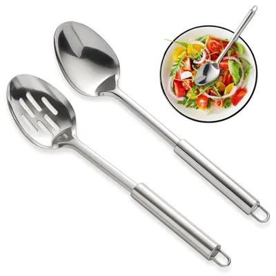 Productafbeelding van Set van 2 roestvrijstalen kooklepels 34x7 cm