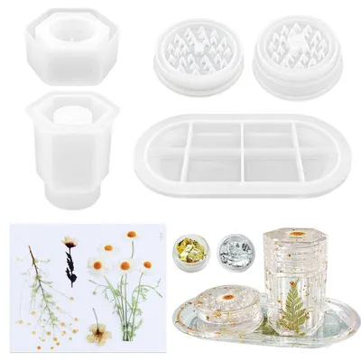 Produktbild von Gießform Set für Harzhandwerk mit Deckel und Tablett, 3-teilig, Silikon, für Schmuck und Behälteraufbewahrung