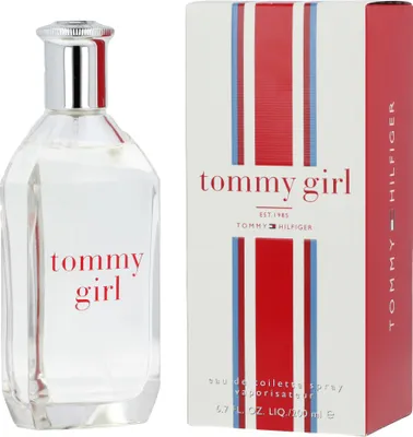 A bottle of Tommy Girl perfume and its packaging are displayed side-by-side against a white background.