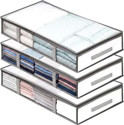 Obrázok produktu pre Úložné boxy pod posteľ, 3 kusy, 100 x 50 x 18 cm, PVC, priehľadné, vhodné na uloženie oblečenia