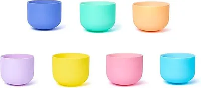 Obrázek produktu pro Sada 7 křišťálových mís na zpěv Macaron Design 432 Hz + 2 sáčky - 20-35 cm