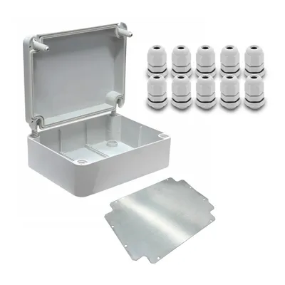 Produktbild von ARLI SET: Abzweigdose  IP67 Aufputz 310 x 230 x 130 mm inkl. Montageplatte + 10x Kabelverschraubungen M12 x 1,5 mm