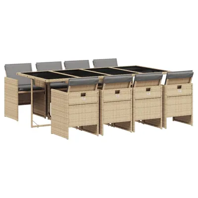 Produktbild von 9-tlg. Garten-Essgruppe mit Kissen Beigemischung Poly Rattan