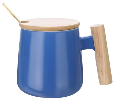 Immagine prodotto di Omgoods - Tazza da caffè in Vetroceramica con manico in legno - 30 ml, realizzata a mano, con coperchio e cucchiaino