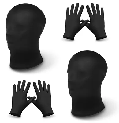 2er Set Vollgesichtsmasken mit Handschuhen, Halloween-Kostüm, Schwarz