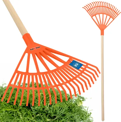 Produktbild von KOTARBAU® Laubrechen Kunststoff mit Stiel Orange 370 x 440 mm Fächerbesen Laubbesen Kunststoff Laubharke groß Laub Rechen Gartenwerkzeug Rasenrechen breit Garten Rechen Kunststoffrechen