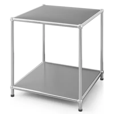 Immagine prodotto di Tavolino Floordirekt Concept Epure MK-012, L40×P40×H46 cm, grigio, ripiani aperti, struttura in metallo cromato, design senza tempo, modulare