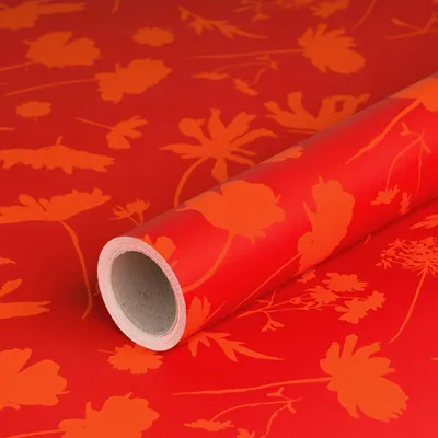 Produktbild von Geschenkpapier Blumen, Orange, Rot, 0,70 x 10 m - Geburtstagpapier