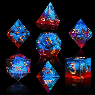 Produktbild von Würfel-Set – 7 Stück – D4, D6, D8, D10, D12, D20, D% – Mit Etui – Rot und Blau