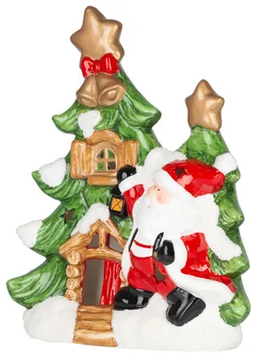 Produktbild von Weihnachtsdekoration MagicHome, Bäumchen mit Weihnachtsmann, LED, Terrakotta, 2xAAA, 27,3x11x34 cm