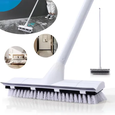 Produktbild von Schrubber mit Stiel, Bodenbürste und Bodenabzieher 2-in-1, für die Reinigung von Terrasse, Badezimmer, Garage, Küche