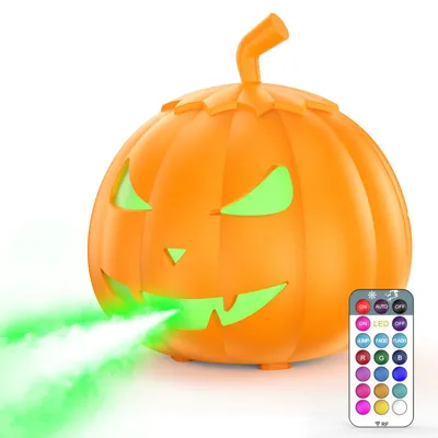 Produktbild von Halloween Kürbis Nebelmaschine - 600W Party & DJ Nebelgerät - RGB 6x3W LED - 12-Farb Lichteffekt - Fernbedienung - DMX Steuerung - EU Stecker