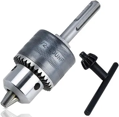 Produktbild von Zahnkranzbohrfutter 1,5-13 mm, 1/2-20UNF, Zubehör für Bohrhämmer, inklusive SDS-Plus Adapter Aufnahme, aus hochwertigem Vollmetall gefertigt und ideal für den harten Einsatz geeignet