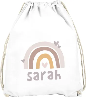 Produktbild von Kinder Turnbeutel Regenbogen mit Namen Herzen Skandi Stil personalisierte Geschenke Mädchen Jungen SpecialMe® weiß-braun unisize