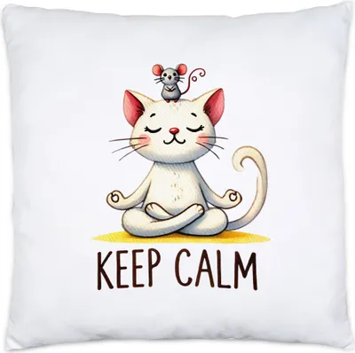 Produktbild von Keep Calm Kissen Geschenkidee für Yoga-Fans und Katzenliebhaber