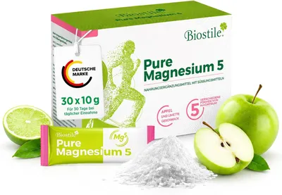 Produktbild von Biostile Pure Magnesium 5 – 30 Beutel für Energie, Muskelfunktion und Knochengesundheit