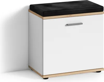 Produktbild von Sitzbank >JAKOB< in Weiß/Eiche-Optik 48,5 H 49 x 30 cm (BxHxT)