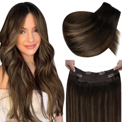 Obrázek produktu pro Prodlužování vlasů, přírodní vlasy, hnědá barva, balayage, ombre, délka 30 cm, hmotnost 80 g