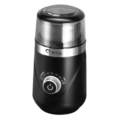 Produktbild von Elektrische Kaffeemühle ariva mit Timer, 150W, Leise 63dB, Herausnehmbarer Edelstahl-Behälter 110g, Edelstahl-Schlagmesser, Gewürzmühle, Schwarz/Silbe