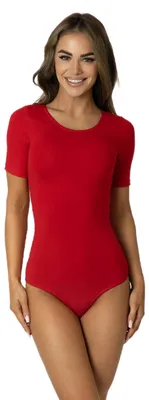 Produktbild von Alkato Damen Kurzarm Body Baumwolle Bodysuit mit Rundhalsausschnitt blickdicht, Farbe: Rot, Größe: XL (Long 170-176 cm)