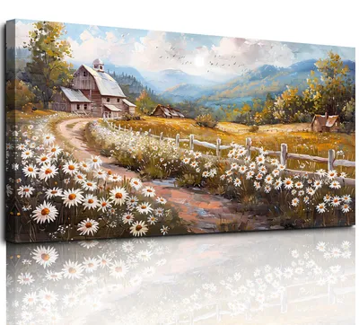 Productafbeelding van Elzusha - Modern Schilderij Bloemenzee op Canvas 50x100cm Landschap