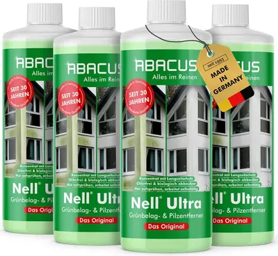 Produktbild von ABACUS® Nell Ultra Grünbelagentferner & Algenentferner Konzentrat, extrem stark! Entfernt Grünbelag & Algen selbsttätig mit Langzeitschutz 4x 1000ml