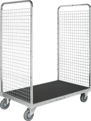 Produktbild von Kongamek Kommissionierwagen verzinkt 1295x810x1700mm mit 2 Gitterwänden und Ladefläche aus Sperrholz mit Bremse