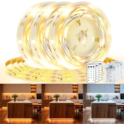 LED-Streifen 3 m, 3 Stück, batteriebetrieben, warm-/kaltweiß, dimmbar, 12 Modi
