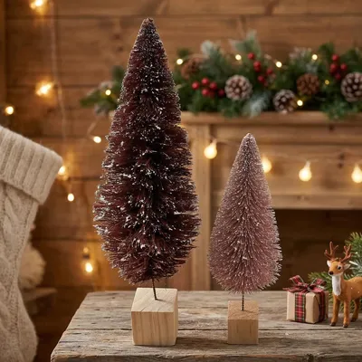 Image de 2x Figurine décorative Sapin "Rose & Aubergine", 15 + 20 cm de haut, petits sapins de Noël, décoration de table