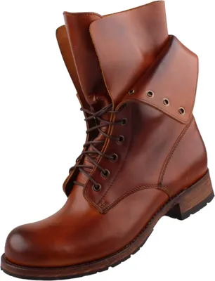 Auf dem Bild ist ein brauner Stiefel zu sehen der von der Seite betrachtet wird. Der Stiefel hat eine glatte Oberfläche und eine elegante Form die ihn für verschiedene Anlässe geeignet macht.