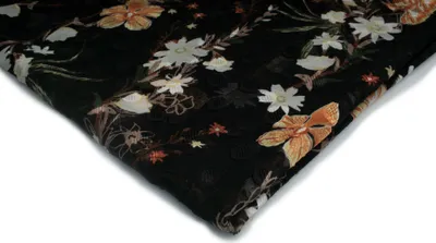 Produktbild von Bedruckter Chiffon, Muster 10, Schwarz/Orange 50 x 150 cm