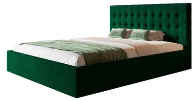 Produktbild von AlpiMeble Bett 140x200 - Polsterbett mit Bettkasten und Holzrahmen - Modern Betten - Glatter Kronos-Stoff- Kollektion Rio, Grün