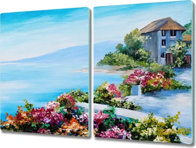 Produktbild von Coloray Hackbrett Küchenbrett Kochplattenabdeckung Schneidebrett Herdabdeckplatte 2x40x52 cm - Malerei Meer