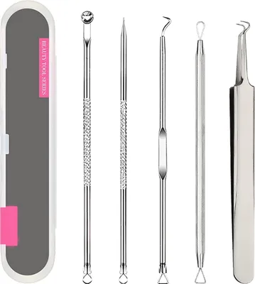 Produktbild von Mitesserentferner Pickel Ausdrücken Werkzeug Blackhead Remover aus Edelstahl mit Box Comedone Extractor Akne Mitesser Pickel Entferner Komedonenquetscher Set