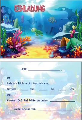 Produktbild von 8 Einladungskarten Kinder Geburtstag Einladungen Seaworld Unterwasserwelt Fische Hai