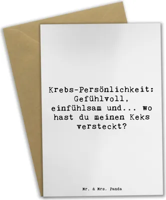 Produktbild von Mr. & Mrs. Panda Beileidskarte Spruch Krebs Gefühlswelt - Weiß - Geschenk, einladungskarten, kommunionskarte, Horoskop, Liebe, Emotionalität, weihnachtskarten, Gefühle