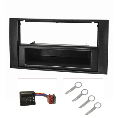 Produktbild von Radioblende Set kompatibel mit Ford Focus 2 Fiesta C-Max S-Max Galaxy Mondeo Kuga Transit schwarz mit Quadlockadapter ISO Entriegelungsbügel