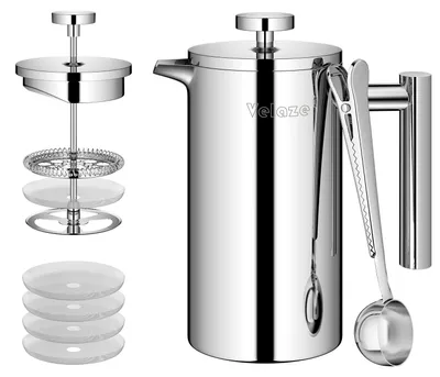 French Press Edelstahl 350 ml, doppelwandig, 2 Tassen, inkl. Löffel