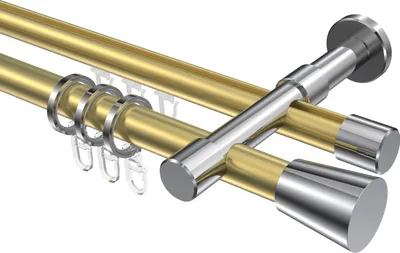 Produktbild von Interdeco Rundrohr-Innenlaufstange / Gardinenstange (Kombination) Messing-Optik / Chrom, Typ Prestige Sitra (Konus), 20 mm Ø 2-läufig, 160 cm