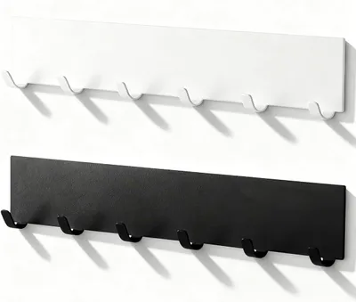 Produktbild von Schlüsselhalter mit 6 Haken, wandmontiert, schwarz und weiß, multifunktional, ohne Bohren