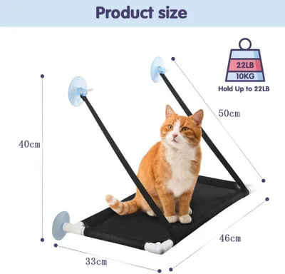 Produktbild von Katzen-Fenster-Sitzstange，Katzenhängematte verbesserte Katzenfenster-Hängematten-Sitzstange mit 4 sehr robusten Saugnäpfen, Sonnenbad, Haustier-Hängebett für Kätzchen bis zu 10 kg