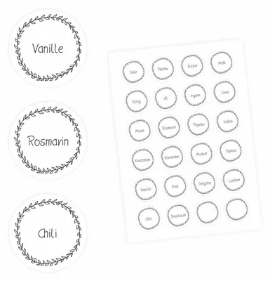 Produktbild von 24 Gewürzetiketten - weiß/schwarz - 22 beschriftet 2 blanko - rund 4 cm Ø - Küchen Aufkleber Sticker