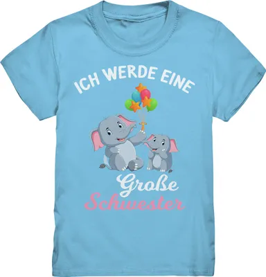 Produktbild von Große Schwester T-Shirt Elefant Große Schwester Geschenk – Sky Blue / 134/146 (9-11)