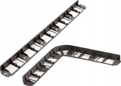 Two black plastic garden edging pieces are shown against a white background.