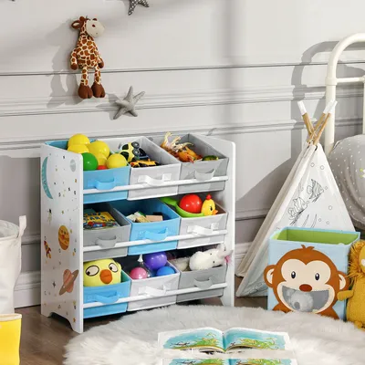 Produktbild von SONGMICS Kinderregal Spielzeugtruhe Kinder Bücherregal mit 9 Aufbewahrungsboxen